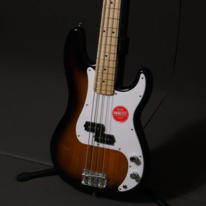 Squier Sonic Precision 4 String Bass Guitar with White Pickguard, Laurel FB - 2-Color Sunburst / SB, Beginner Level