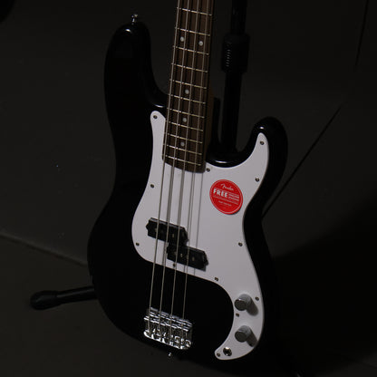 Squier Sonic Precision 4 String Bass Guitar with White Pickguard, Laurel FB - Black / BK, Beginner Level