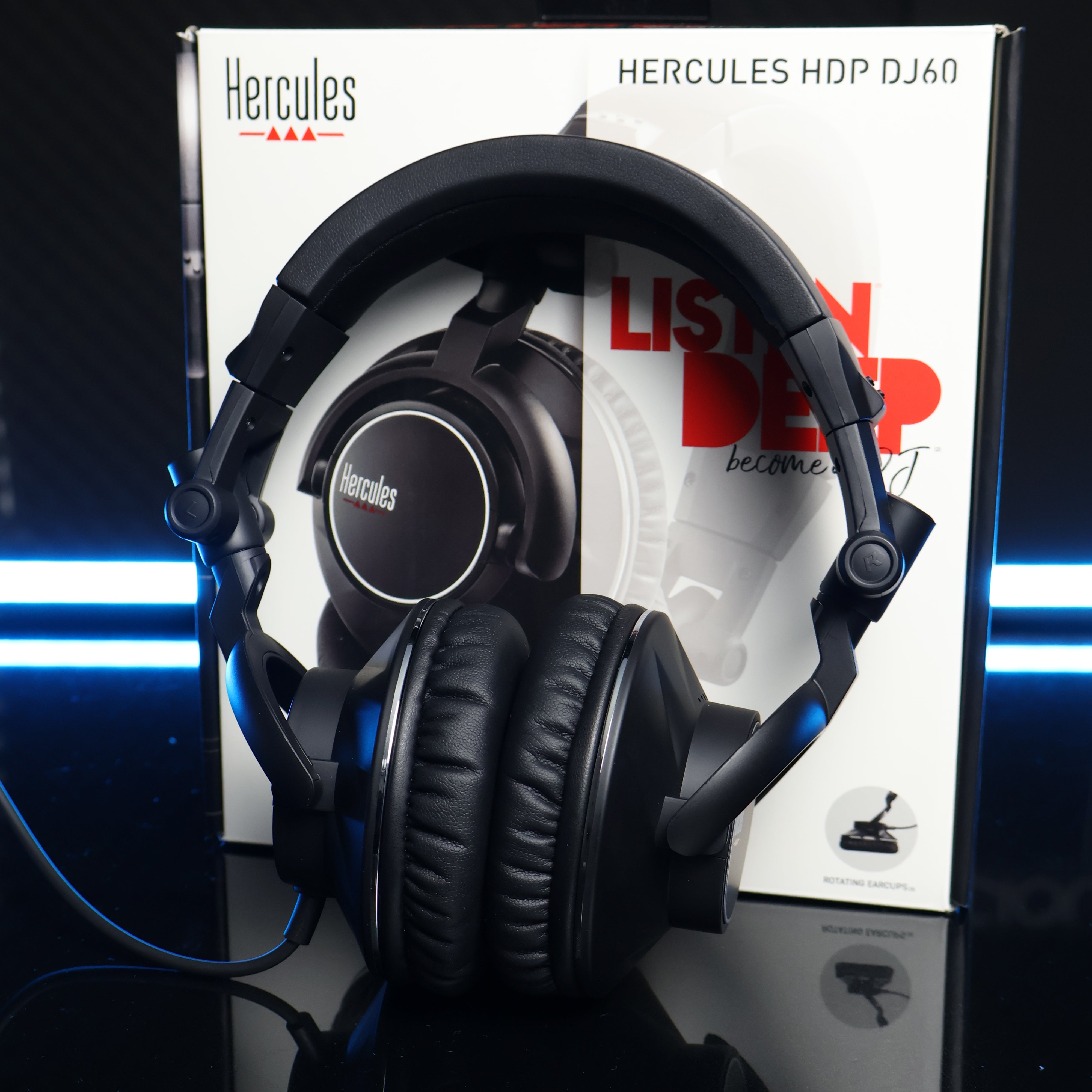Hercules DJ HDP DJ60 Headphones with attached spiral cable