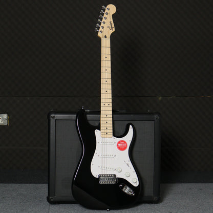 Squier Sonic Stratocaster SSS Electric Guitar with White Pickguard & Tremolo , Maple FB - Black