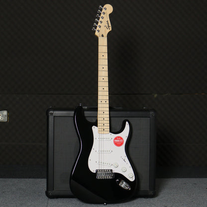 Squier Sonic Stratocaster SSS Electric Guitar with White Pickguard & Tremolo , Maple FB - Black (BUNDLE DEALS)