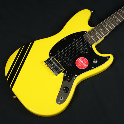 Squier FSR Bullet Competition HH Mustang Guitar w/ Black Stripes, Laurel FB, Graffiti Yellow