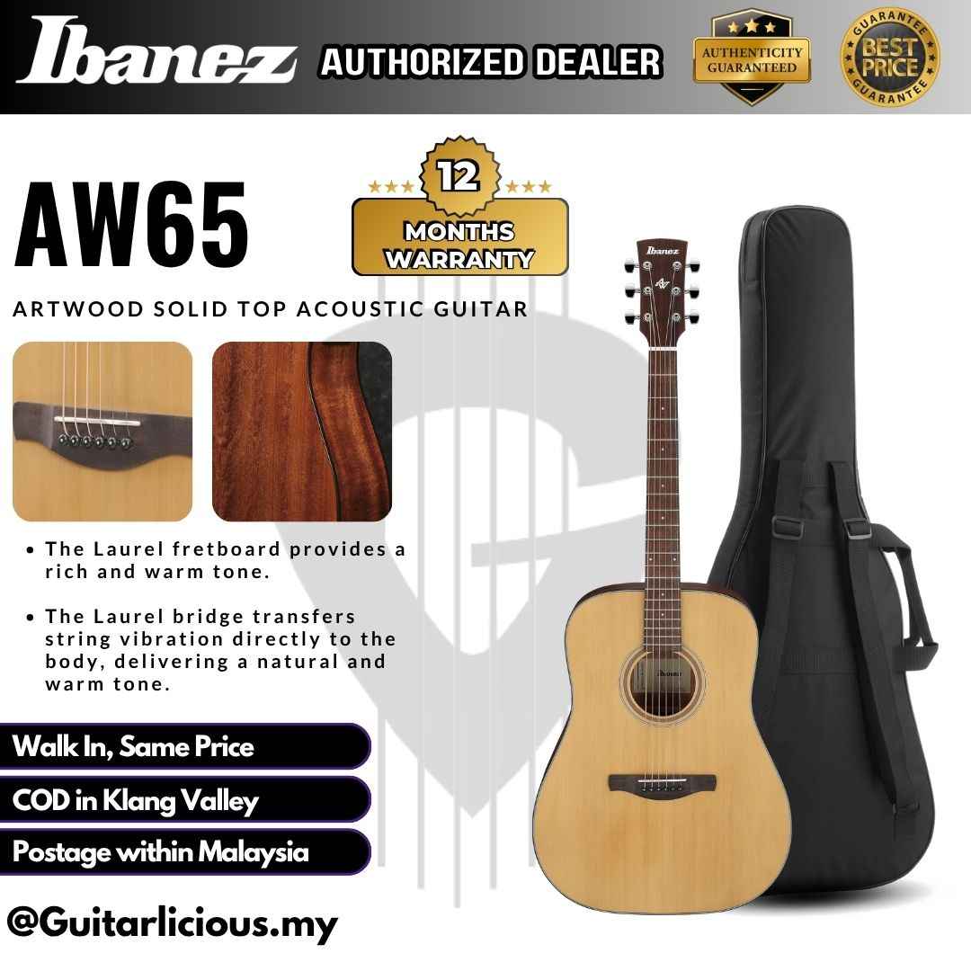 Ibanez Artwood AW65 Solid Top Acoustic Guitar - Natural Low Gloss