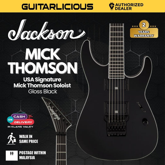 Jackson Mick Thomson USA Signature Soloist Electric Guitar, Ebony, Fb, Gloss Black