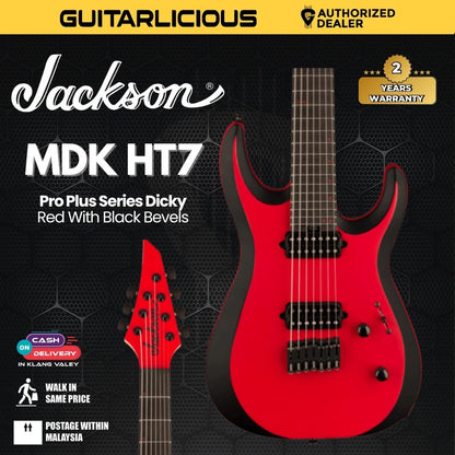 Jackson Pro Plus Series DK Modern MDK7 HT Electric Guitar, Ebony FB, Red w/Black Bevels