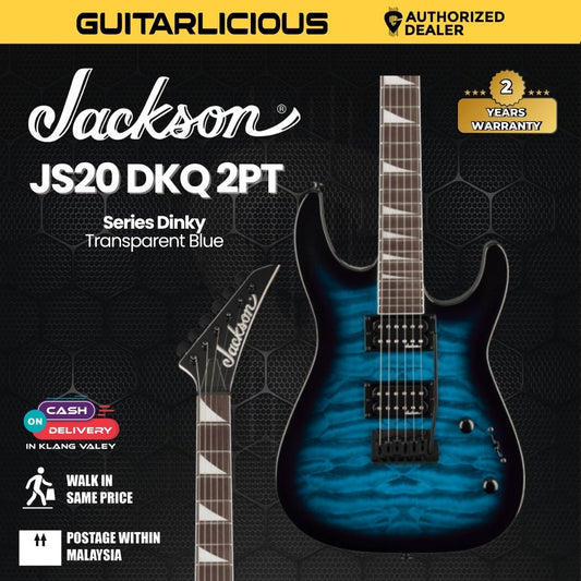 Jackson JS Series Dinky JS20 DKQ 2PT Electric Guitar, Amaranth FB, Transparent Blue