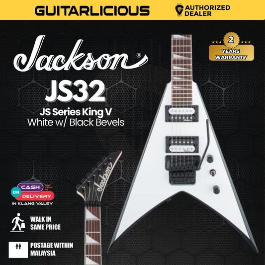 Jackson King V JS32 Electric Guitar, Amaranth FB, White with Black Bevels