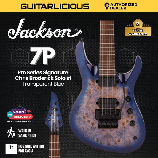 Jackson Pro Series Signature Chris Broderick Soloist 7P Electric Guitar, Laurel FB, Transparent Blue