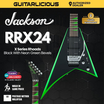 Jackson X Series Rhoads RRX24 Electric Guitar, Black with Neon Green Bevels