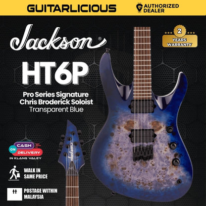 Jackson Pro Series Signature Chris Broderick Soloist HT6P Elec Guitar, Laurel FB, Transparent Blue