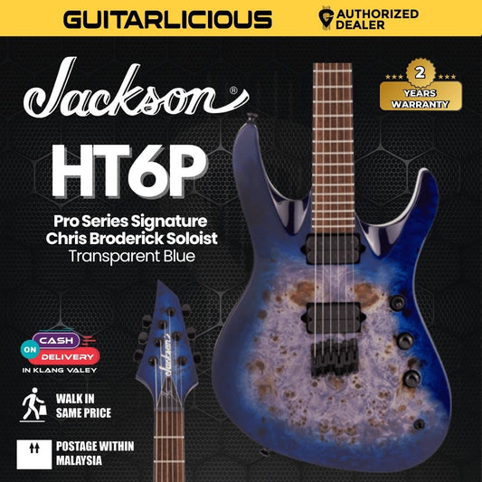 Jackson Pro Series Signature Chris Broderick Soloist HT6P Elec Guitar, Laurel FB, Transparent Blue