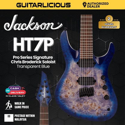 Jackson Pro Series Signature Chris Broderick Soloist HT7P Elec Gtrs, Laurel FB, Transparent Blue