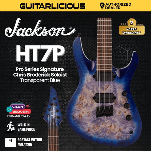 Jackson Pro Series Signature Chris Broderick Soloist HT7P Elec Gtrs, Laurel FB, Transparent Blue