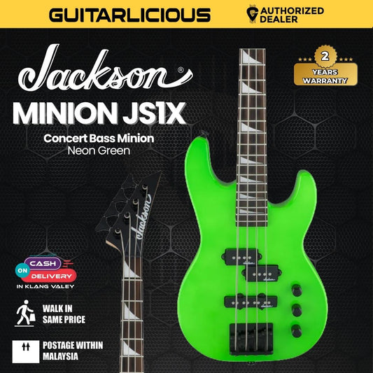 Jackson JS Series Concert Bass Minion JS1X Short Scale Bass Guitar, Amaranth FB, Neon Green