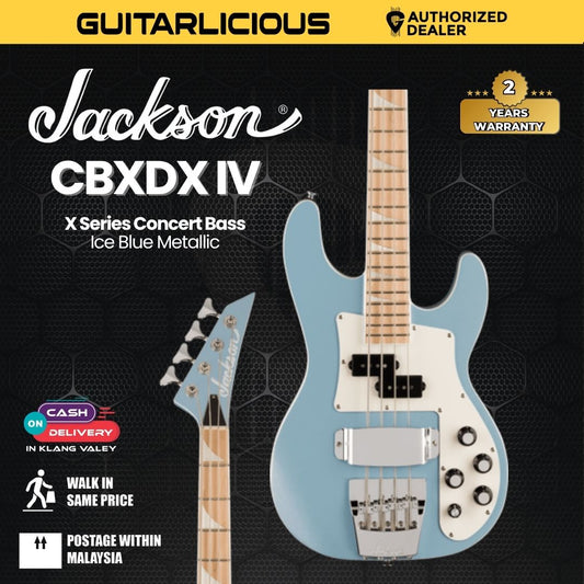 Jackson X Series Concert Bass CBXNT DX IV Electric Bass Guitar, Maple FB, Ice Blue Metallic