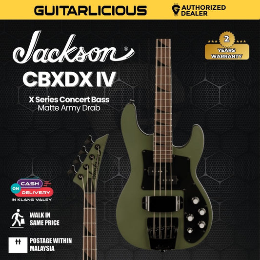 Jackson X Series Concert Bass CBXNT DX IV Electric Bass Guitar, Maple FB, Matte Army Drab