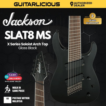 Jackson X Series Soloist Arch Top SLAT8 Multi-Scale 8-string Electric Guitar, Gloss Black