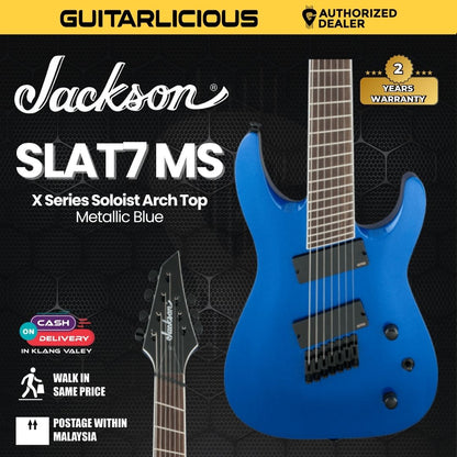 Jackson X Series Soloist SLAT7 7-String Multi-Scale Electric Guitar, Laurel FB, Metallic Blue