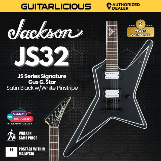 Jackson JS Series Signature Gus G. Star JS32 Guitar, Amaranth FB, Satin Black w/White Pinstripe