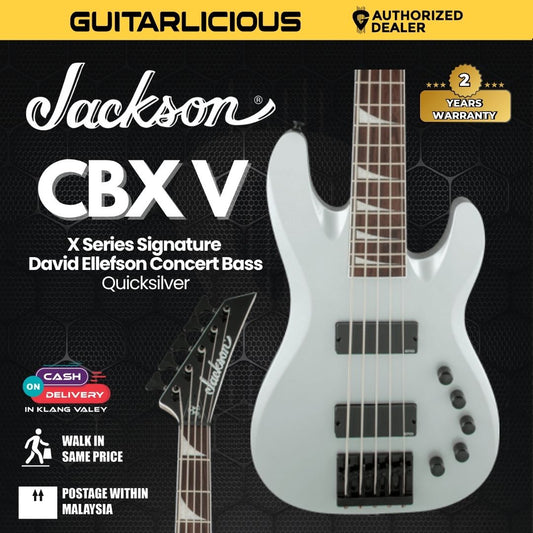 Jackson Signature David Ellefson Concert Bass CBX V Guitar, Laurel FB, Quicksilver