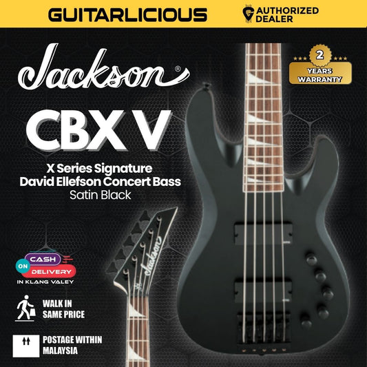 Jackson Signature David Ellefson Concert Bass CBX V Guitar, Laurel FB, Satin Black