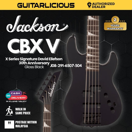 Jackson X Series David Ellefson 30th Anniversary Concert Bass CBX 5-String Bass, Gloss Black
