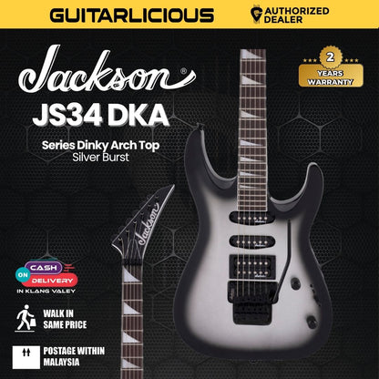 Jackson JS Series Dinky Arch Top JS34 DKA Electric Guitar, Amaranth FB, Silver Burst