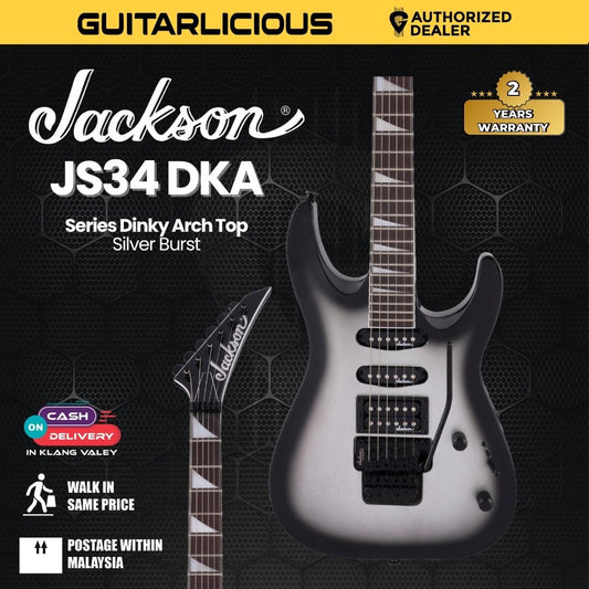 Jackson JS Series Dinky Arch Top JS34 DKA Electric Guitar, Amaranth FB, Silver Burst