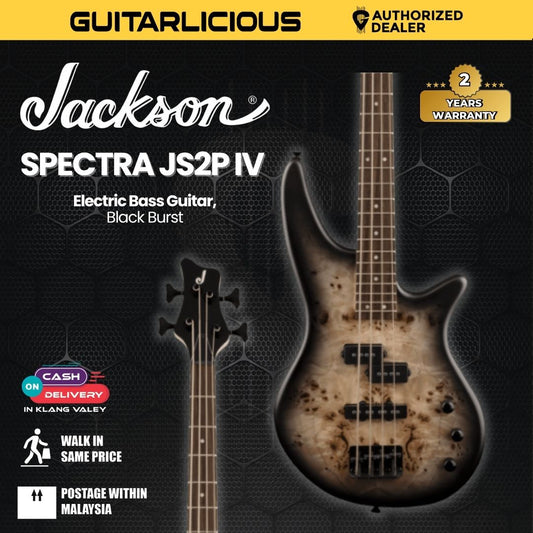 Jackson JS Series Spectra JS2P IV Electric Bass Guitar, Laurel FB, Black Burst