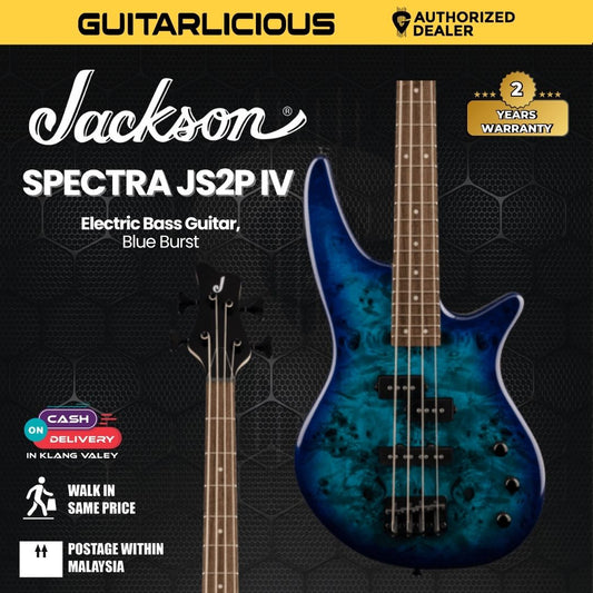 Jackson JS Series Spectra JS2P IV Electric Bass Guitar, Laurel FB, Blue Burst
