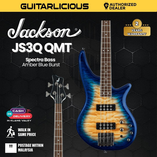 Jackson JS Series Spectra Bass JS3Q QMT Electric Bass Guitar, Amber Blue Burst