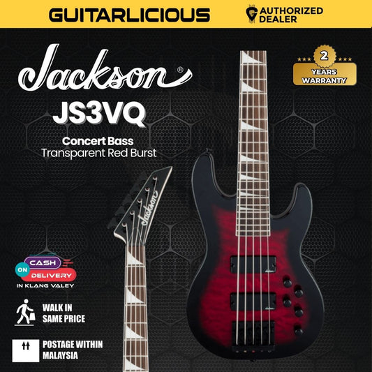 Jackson JS Series Concert Bass JS3VQ Guitar, Amaranth FB, Transparent Red Burst