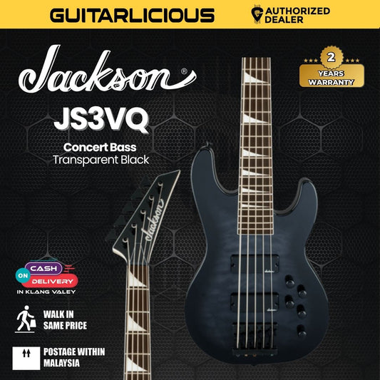 Jackson JS Series Concert Bass JS3VQ Guitar, Amaranth FB, Transparent Black