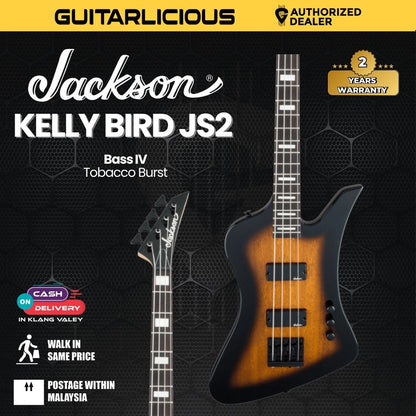 Jackson JS Series Kelly Bird Bass IV JS2 Guitar, Amaranth FB, Tobacco Burst