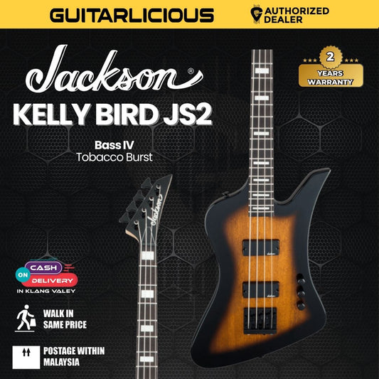 Jackson JS Series Kelly Bird Bass IV JS2 Guitar, Amaranth FB, Tobacco Burst