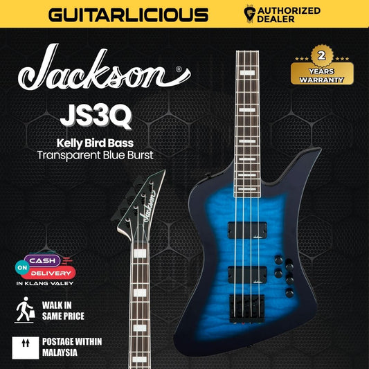 Jackson JS Series Kelly Bird Bass JS3Q Guitar, Amaranth FB, Transparent Blue Burst