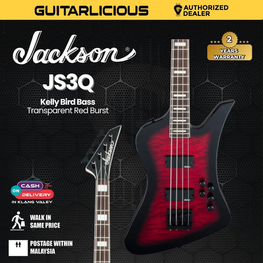 Jackson JS Series Kelly Bird Bass JS3Q Guitar, Amaranth FB, Transparent Red Burst