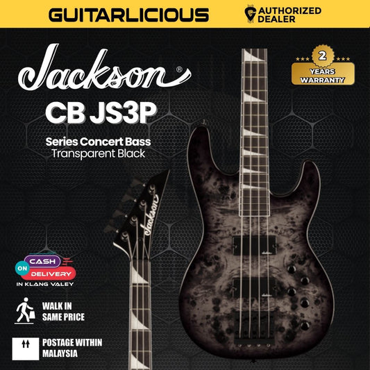 Jackson JS Series Concert Bass CB JS3P Bass Guitar, Amaranth FB, Transparent Black
