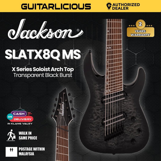 Jackson X Series Soloist Arch Top SLATX8Q Multi-Scale Electric Guitar, Laurel FB, Transparent Black