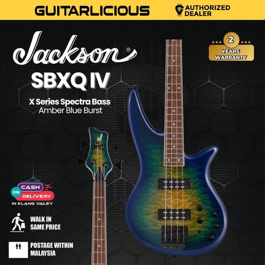 Jackson X Series Spectra Bass SBXQ IV Electric Bass Guitar, Laurel FB, Amber Blue Burst