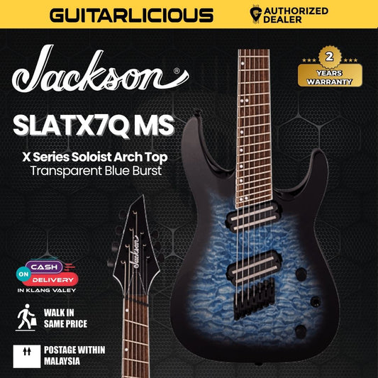 Jackson X Series Soloist SLATX7 QM Multi-Scale Electric Guitar, Trans Blue Burst