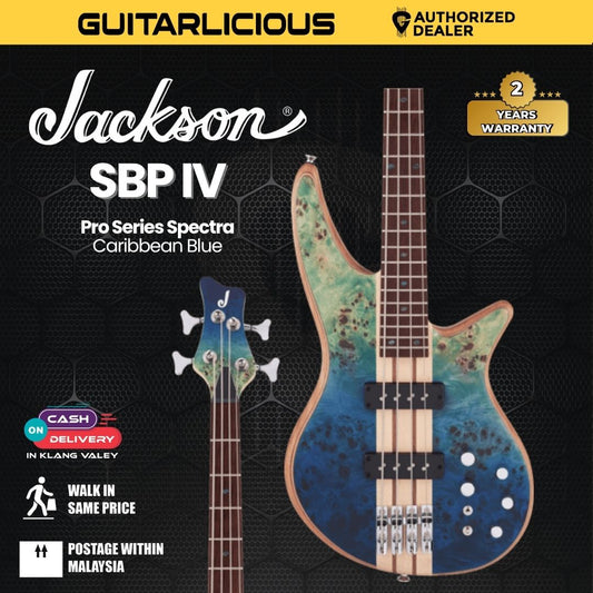 Jackson Pro Series Spectra SBP IV Bass Guitar, Caramelized Jatoba FB, Carribbean Blue