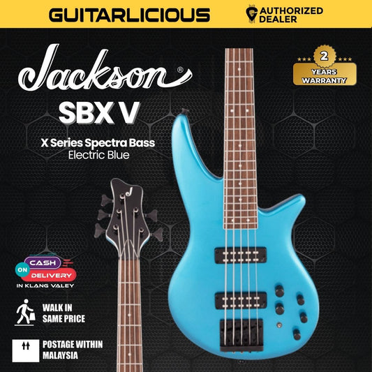 Jackson X Series Spectra Bass SBX 5-String Electric Guitar, Laurel FB, Electric Blue