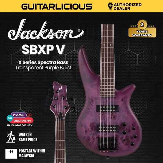Jackson X Series Spectra Bass SBXP V Electric Bass Guitar, Laurel FB, Transparent Purple Burst