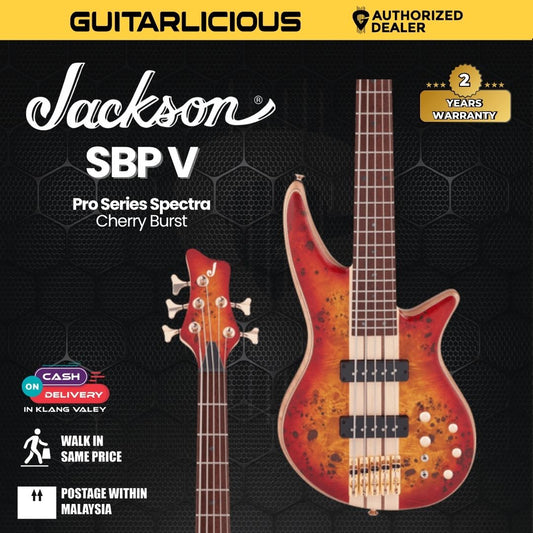 Jackson Pro Series Spectra SBP V Bass Guitar, Caramelized Jatoba FB, Transparent Cherry Burst