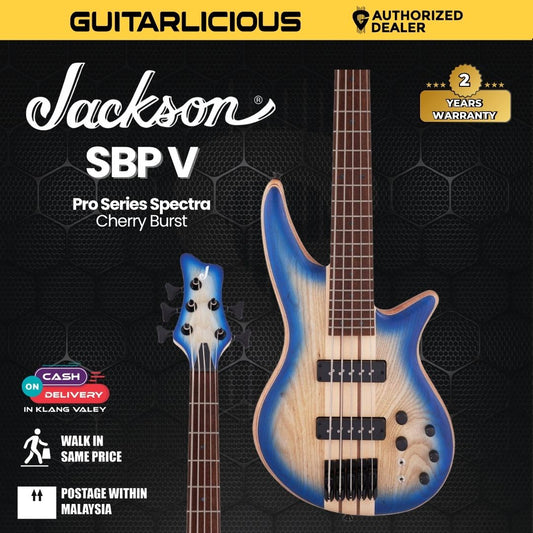 Jackson Pro Series Spectra SBP V Bass Guitar, Caramelized Jatoba FB, Transparent Blue Burst