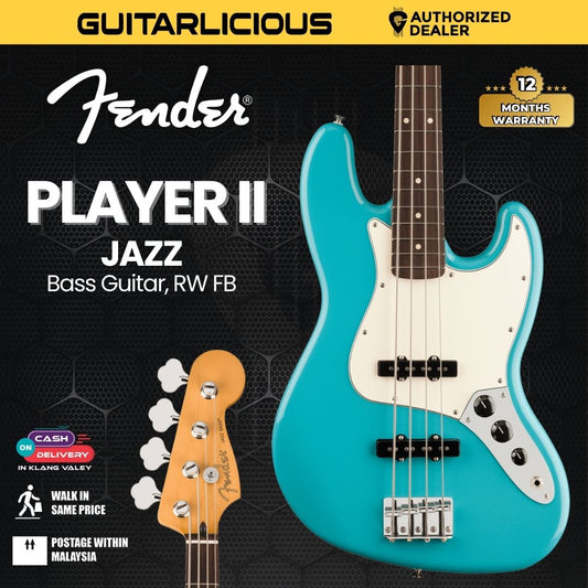 Fender Player II Jazz Bass Guitar, RW FB - Aquatone Blue