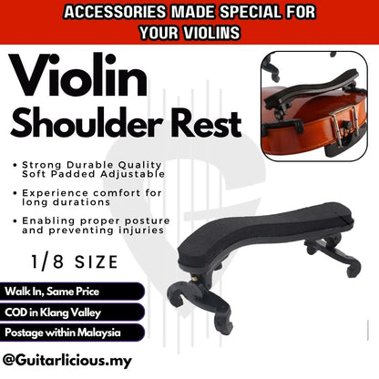 Strong Durable Quality Soft Padded Adjustable Black Violin Shoulder Rest for 1/2, 3/4 and 4/4 Size Violin