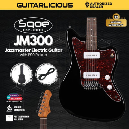 SQOE JM300 Jazzmaster Electric Guitar with P90 Pickup With Roasted Maple Neck - Black ( JM300 / JM-300 )