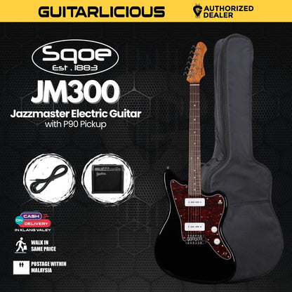 SQOE JM300 Jazzmaster Electric Guitar with P90 Pickup With Roasted Maple Neck - Black ( JM300 / JM-300 )